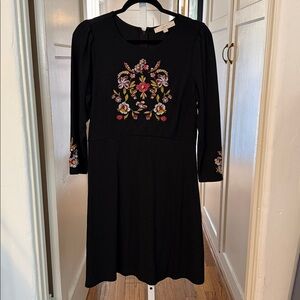 Loft Black Embroidered Dress 6P